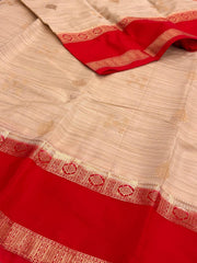 Beige With Red Border Semi Mysore Saree