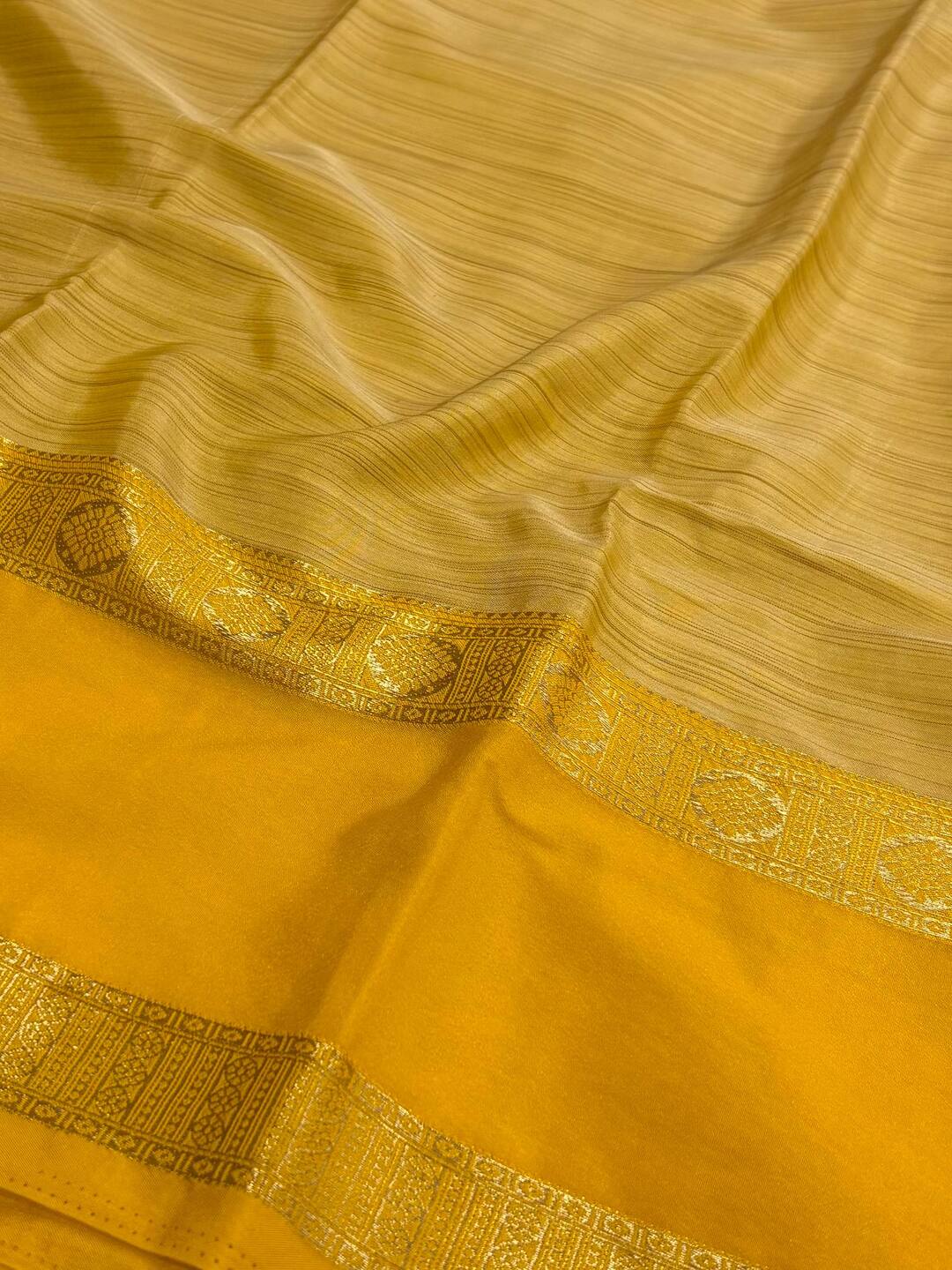Beige With Yellow Border Semi Mysore Saree
