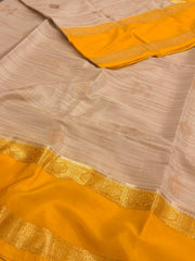 Beige With Yellow Border Semi Mysore Saree