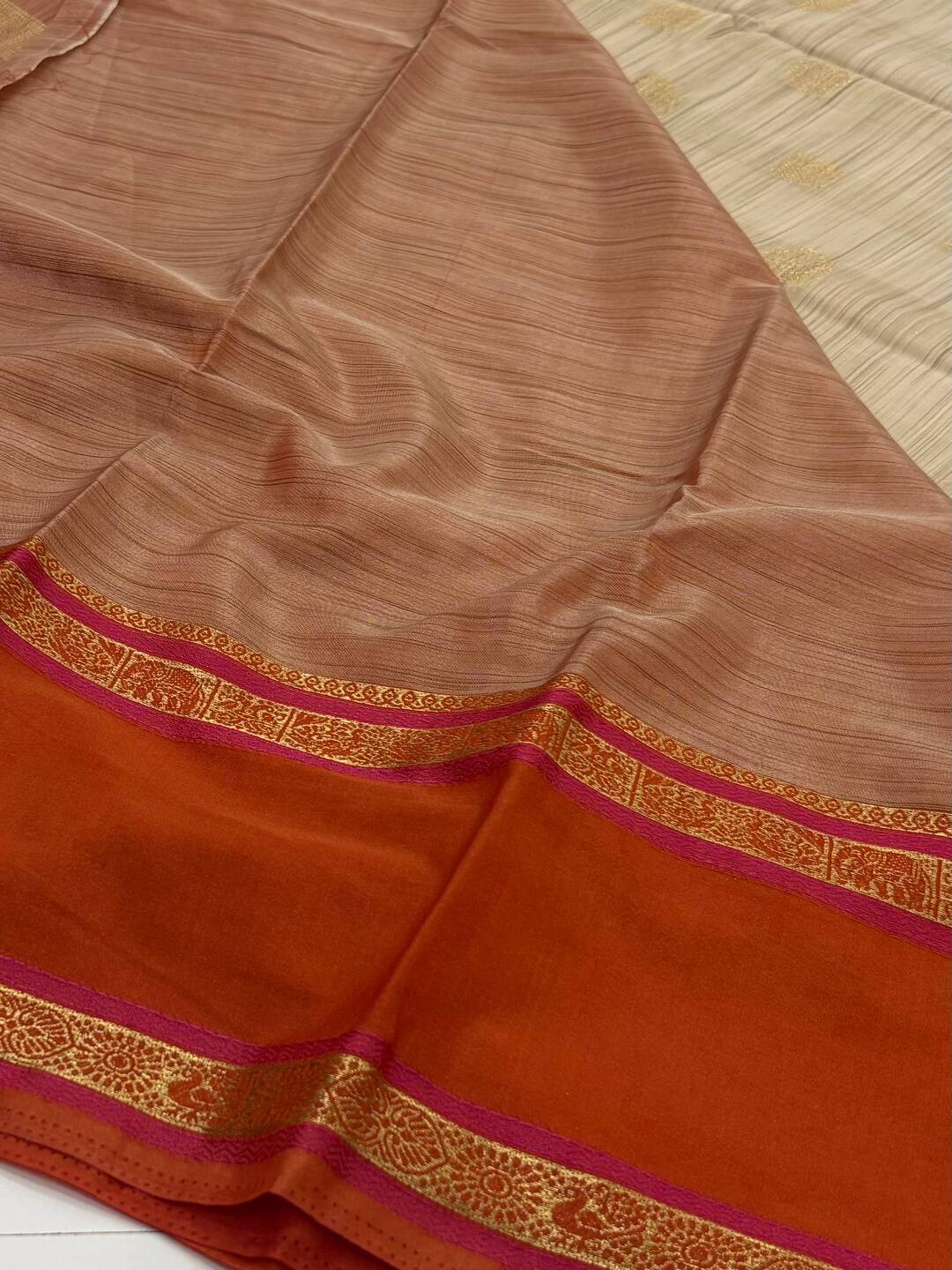 Beige With Orange Semi Mysore Saree