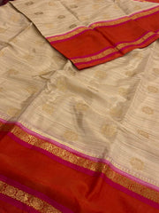 Beige With Orange Semi Mysore Saree