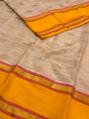 Beige With Yellow Orange Semi Mysore Saree