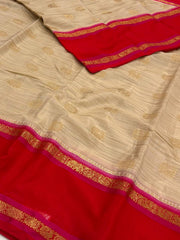 Beige With Chili Red Semi Mysore Saree