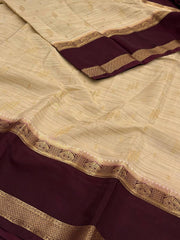 Beige With Wine Purple Semi Mysore Saree