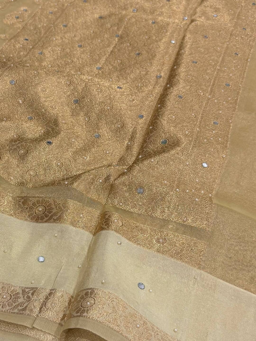 Mint Green Banaras Tissue Cotton Silk Saree