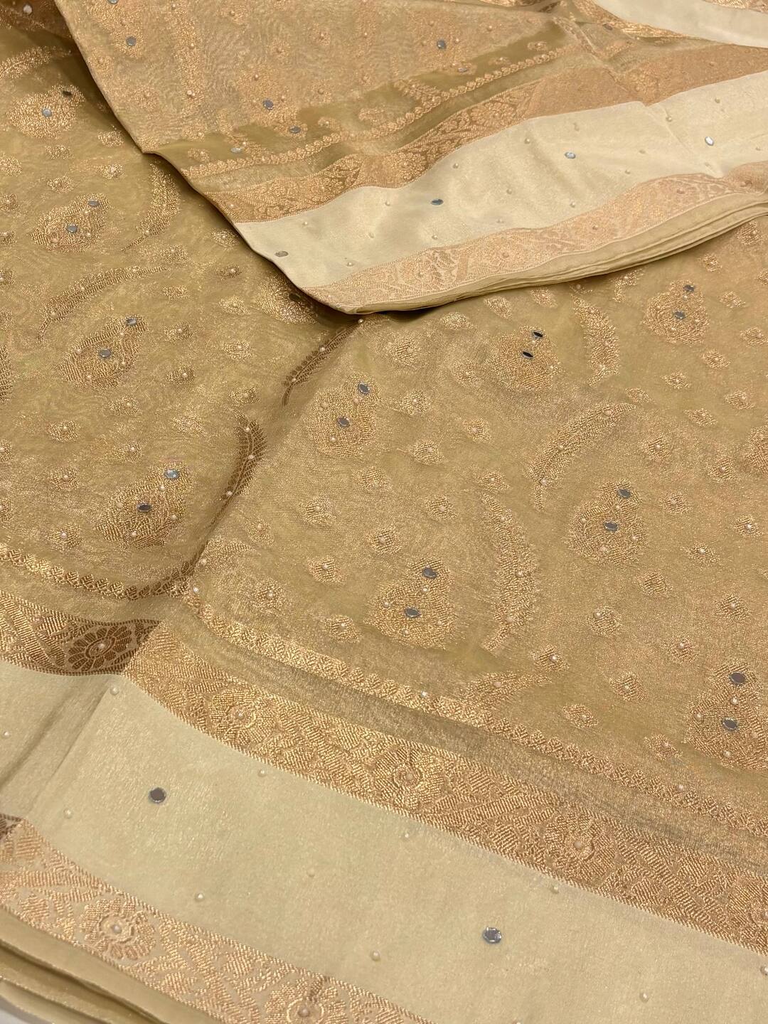 Mint Green Banaras Tissue Cotton Silk Saree