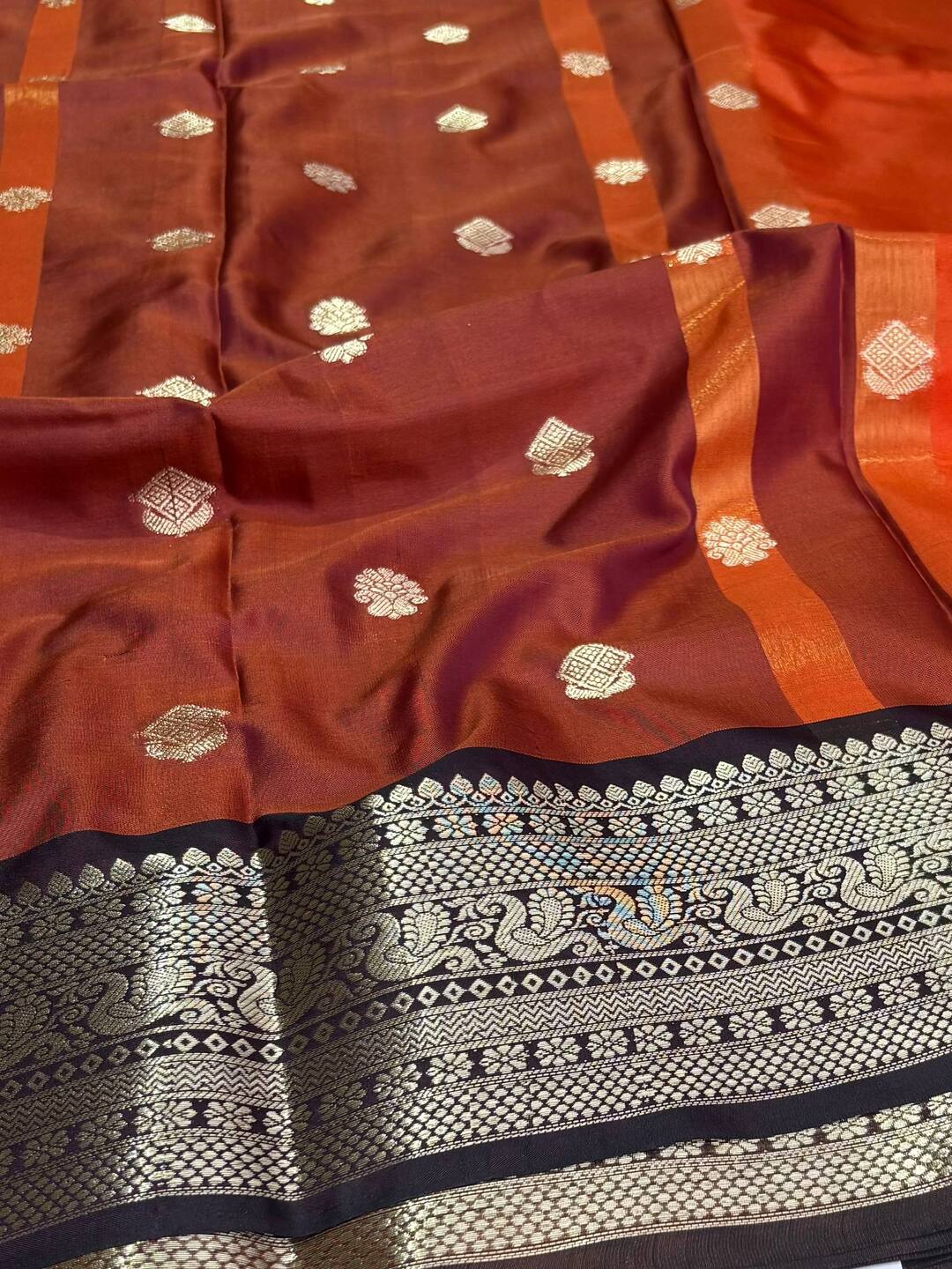 Orange Cotton Silk Saree