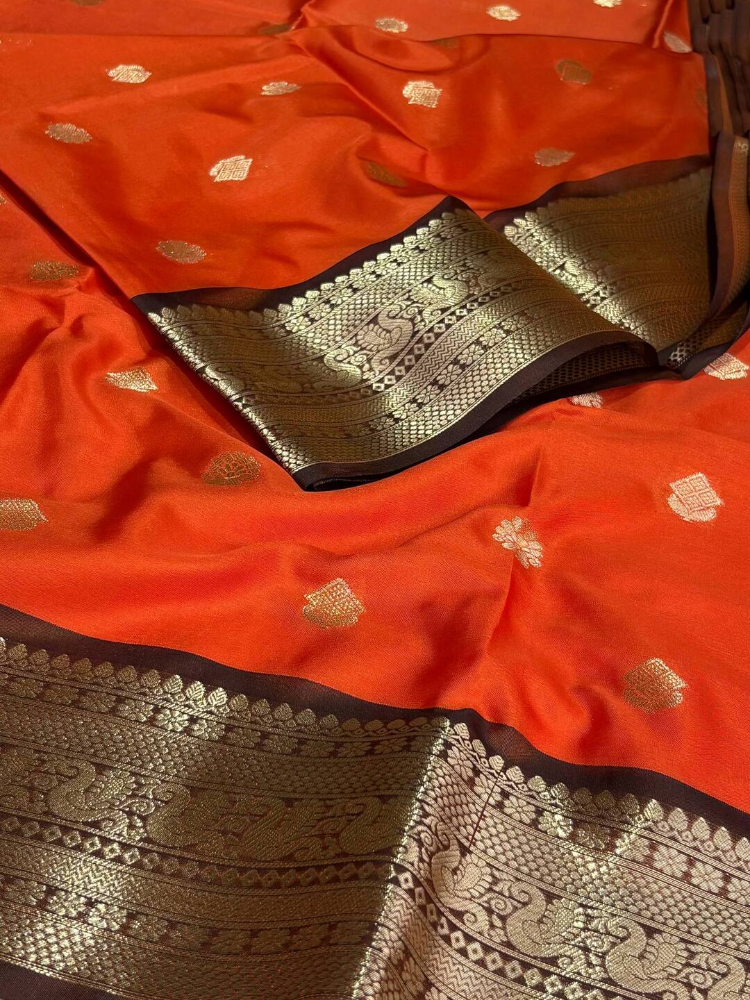 Orange Cotton Silk Saree