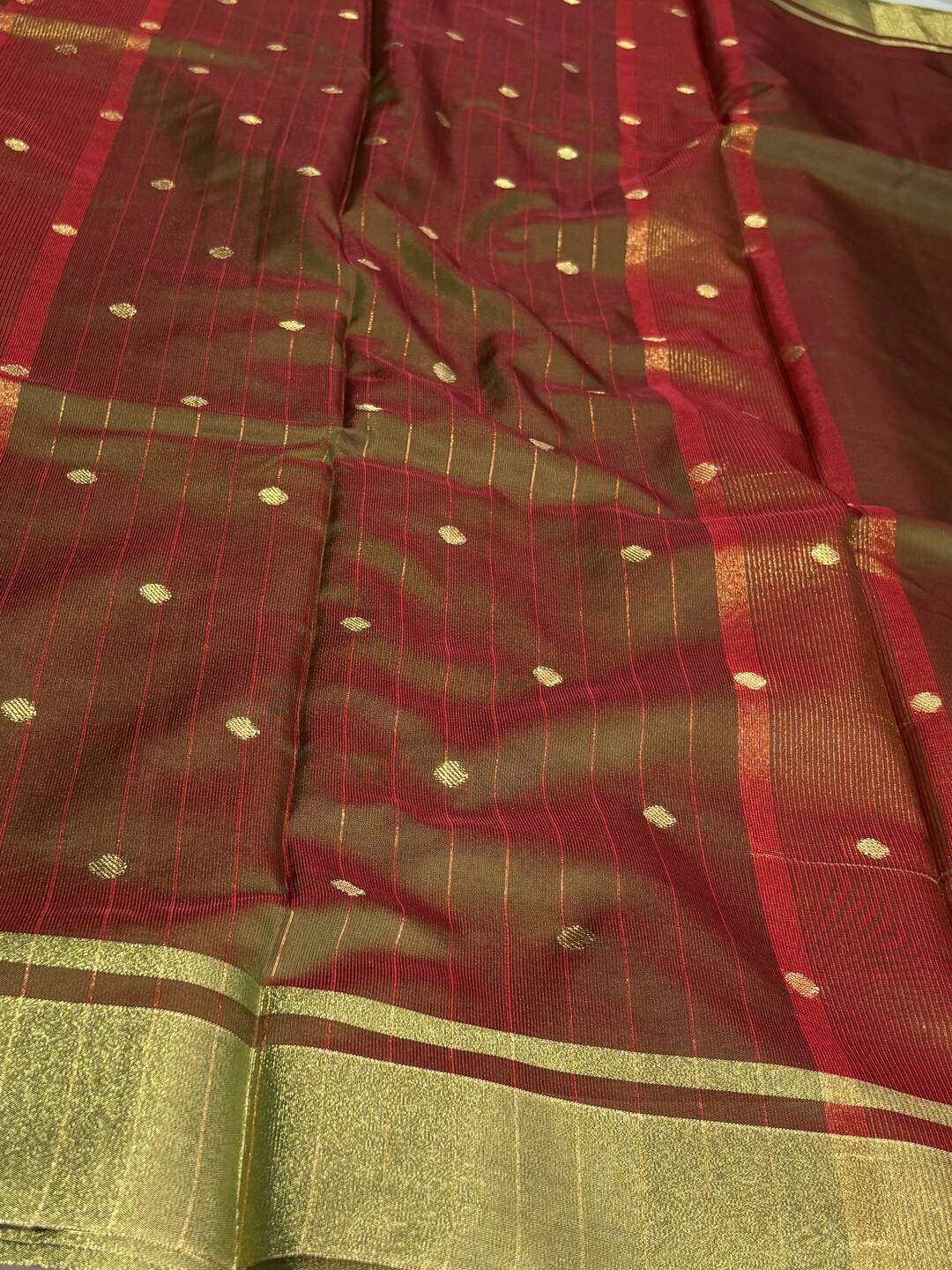Dual Tone Brown Cotton Silk Saree