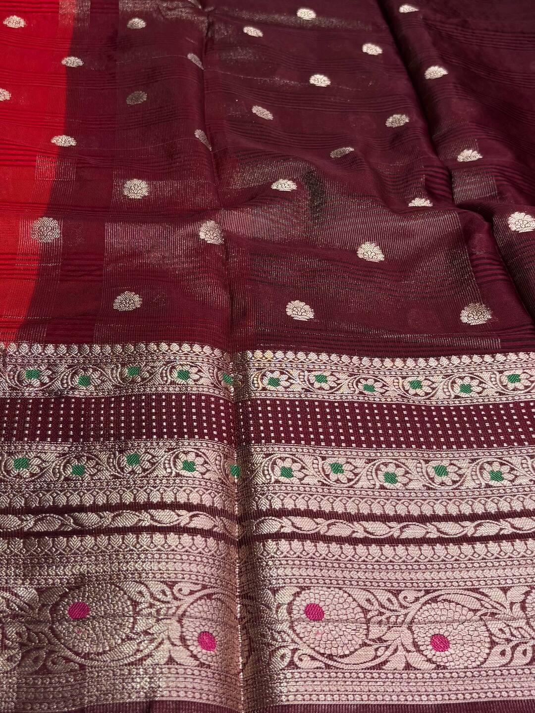 Chili Red Banaras Cotton Soft Saree