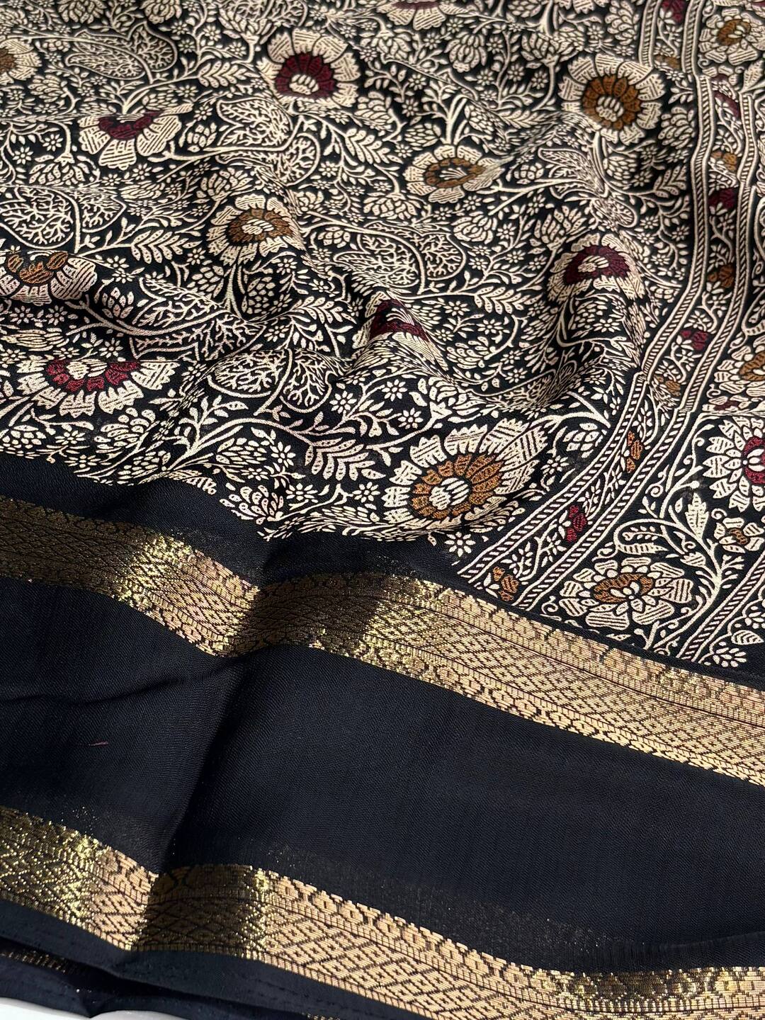 Black Floral Chiffon Silk Saree