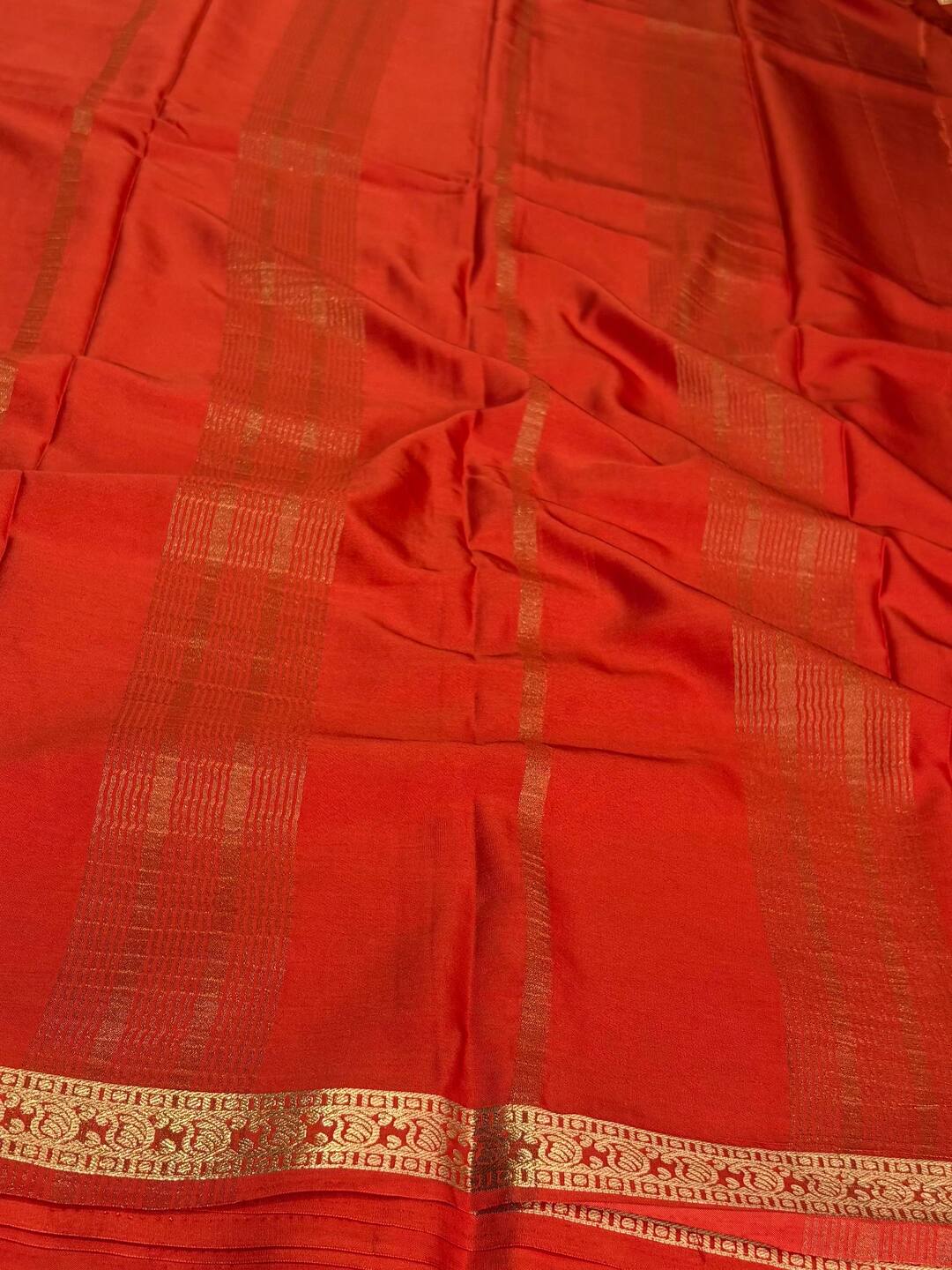 Orange Semi Mysore Chiffon Saree