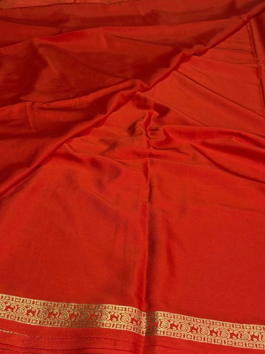 Orange Semi Mysore Chiffon Saree