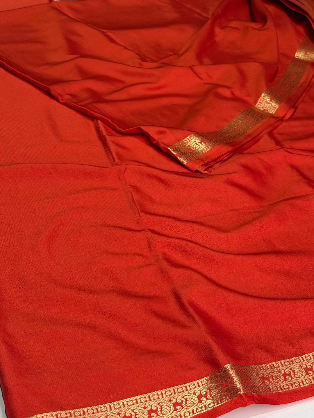 Orange Semi Mysore Chiffon Saree