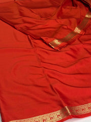Orange Semi Mysore Chiffon Saree