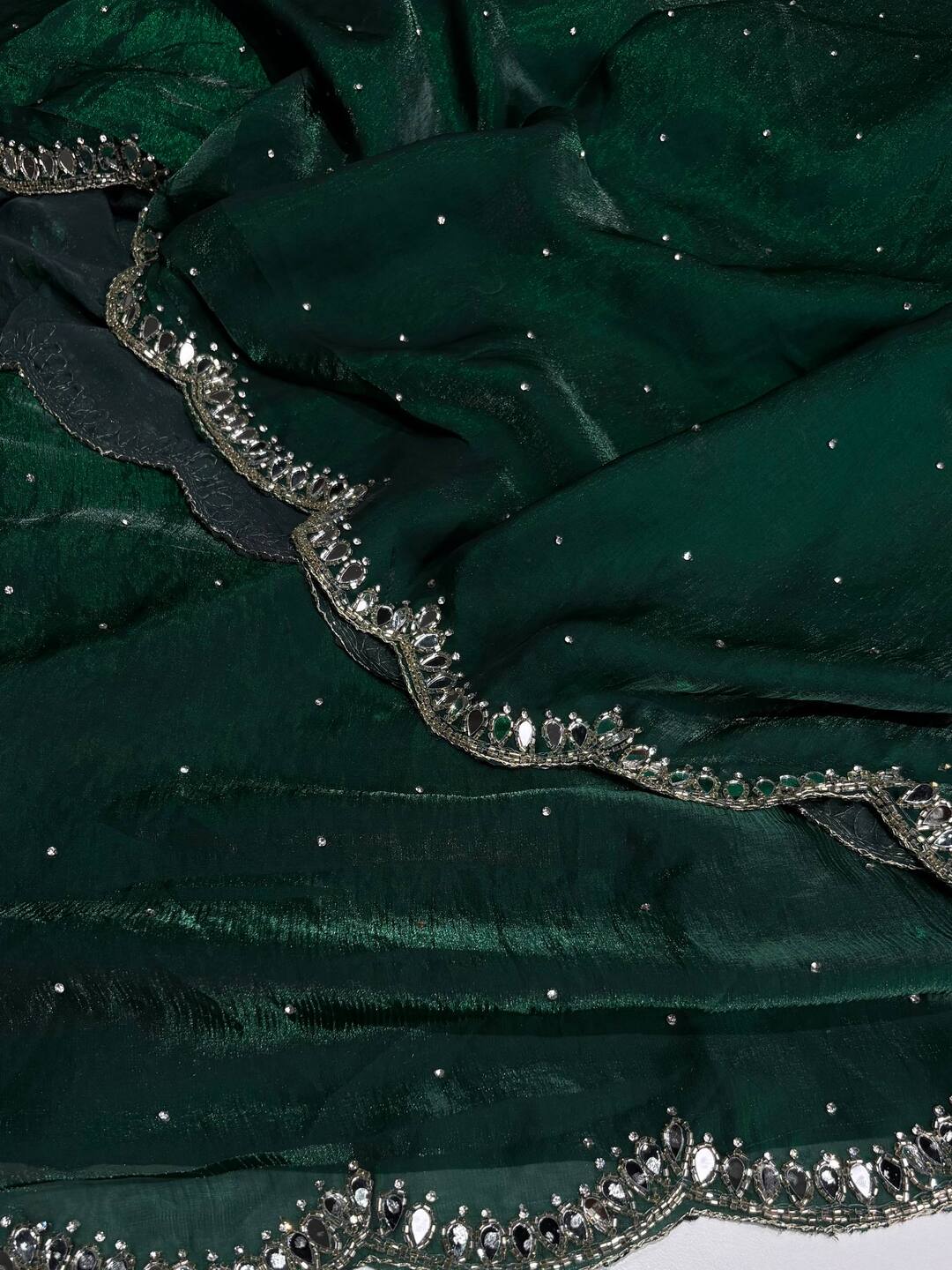 Emerald Green Georgette Silk Saree