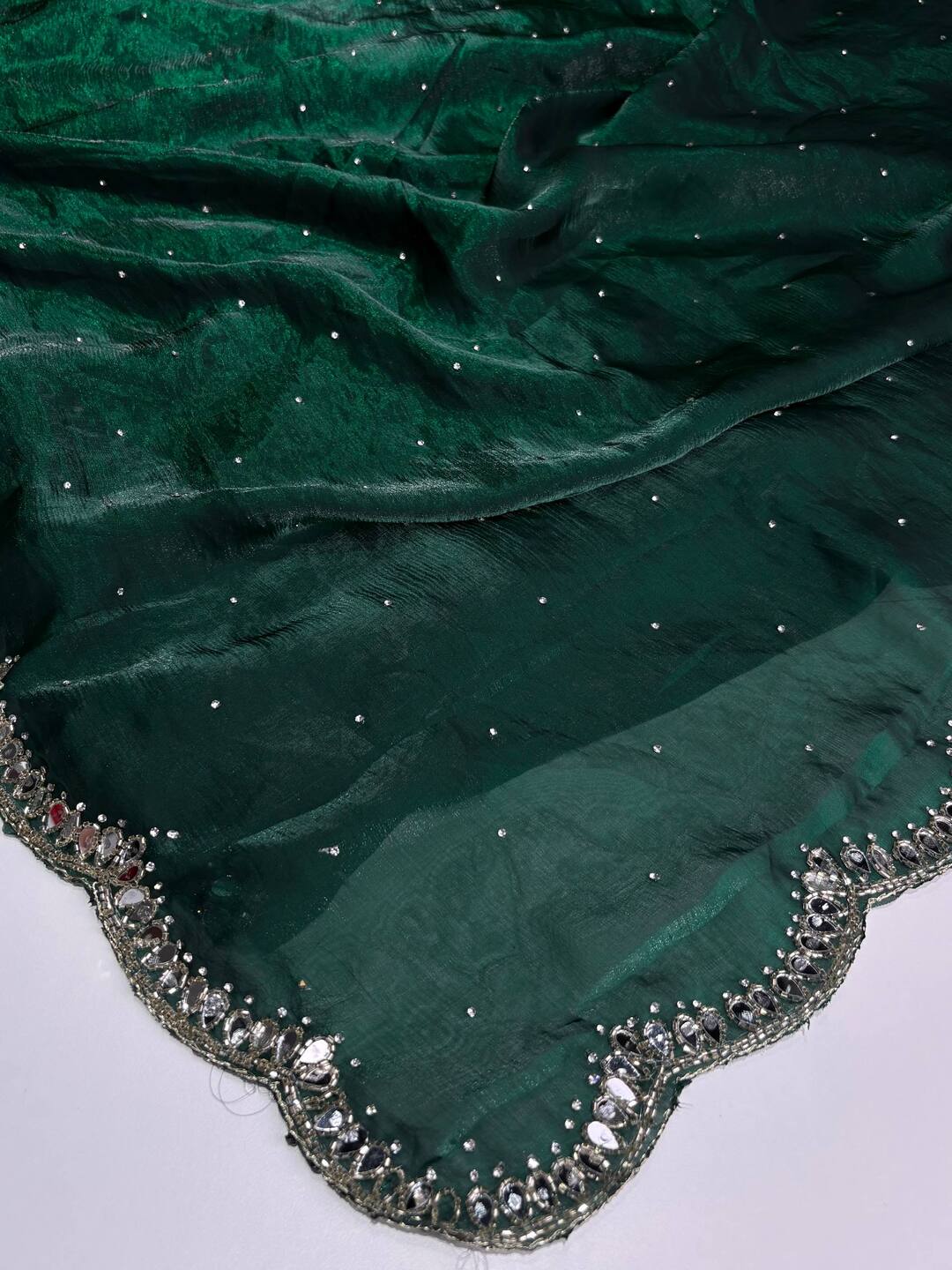 Emerald Green Georgette Silk Saree