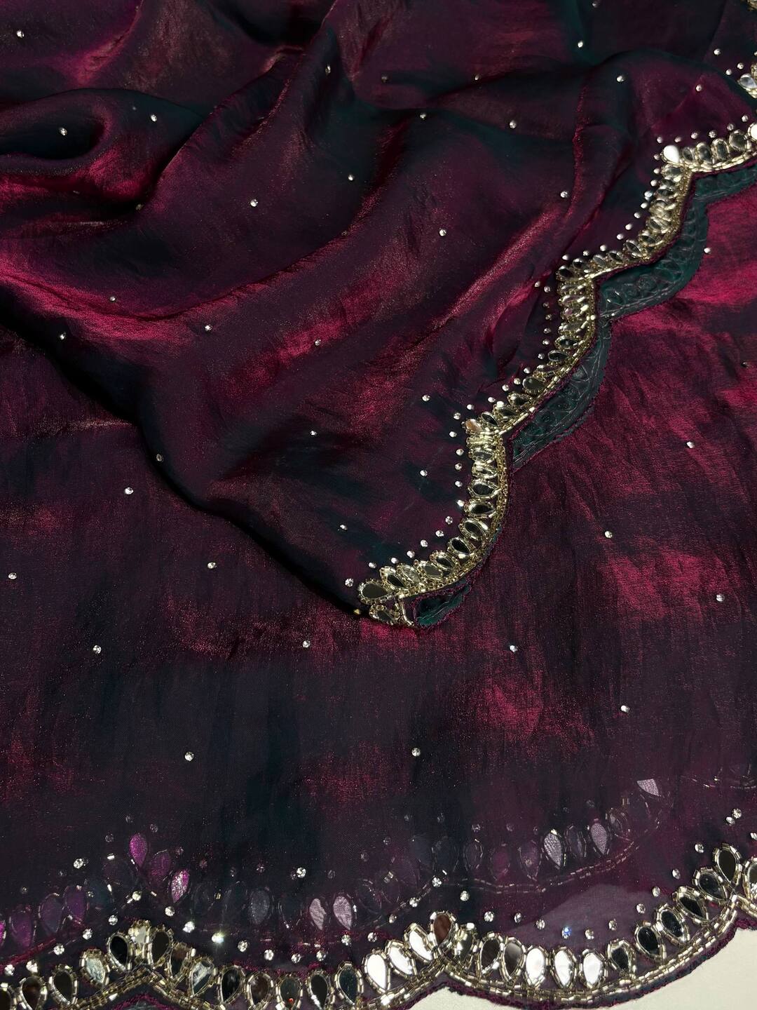 Wine Purple Dual Tone Georgette Silk Saree