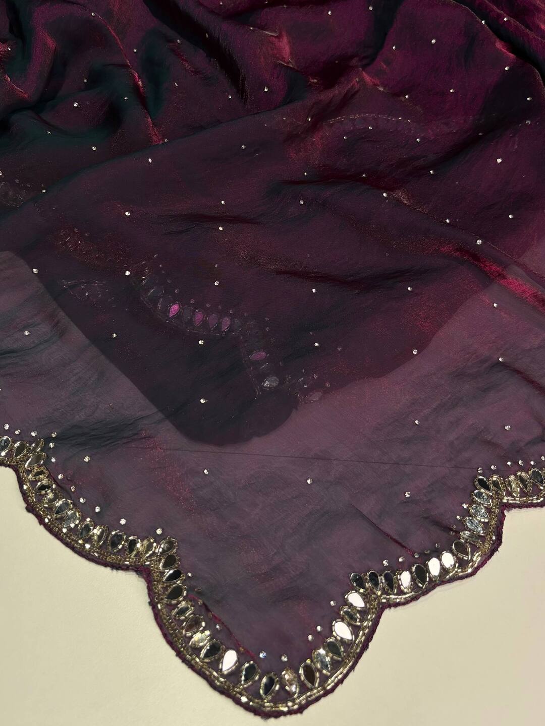 Wine Purple Dual Tone Georgette Silk Saree