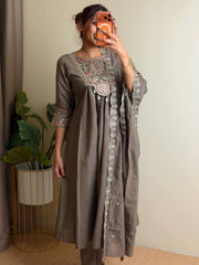 Light Brown Anarkali Cotton Suit