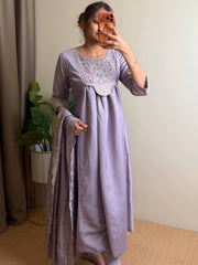 Light Purple Anarkali Cotton Suit