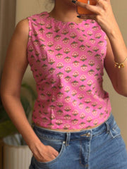 Light Pink Handblock Cotton Crop Top