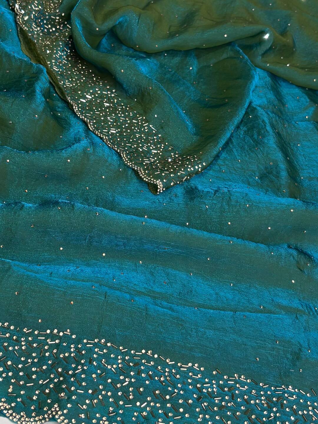 Peacock Blue Georgette Silk Saree