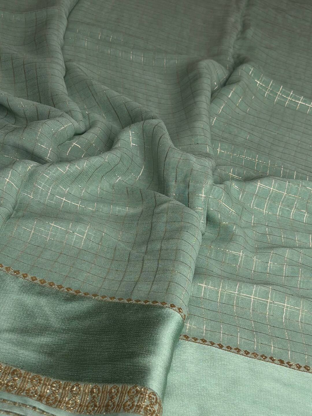Icy Blue Checked Chiffon Silk Saree