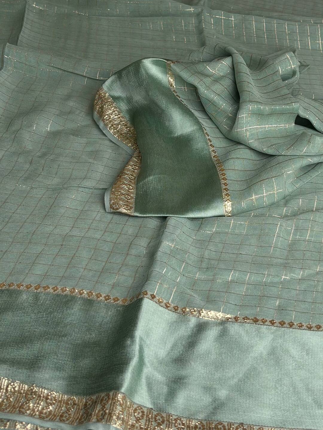 Icy Blue Checked Chiffon Silk Saree