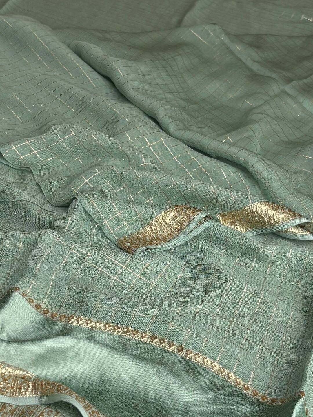 Icy Blue Checked Chiffon Silk Saree