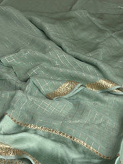 Icy Blue Checked Chiffon Silk Saree