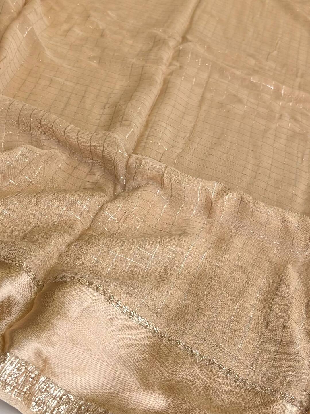 Champagne Checked Chiffon Silk Saree