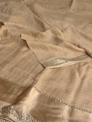 Champagne Checked Chiffon Silk Saree
