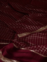 Deep Maroon Checked Chiffon Silk Saree