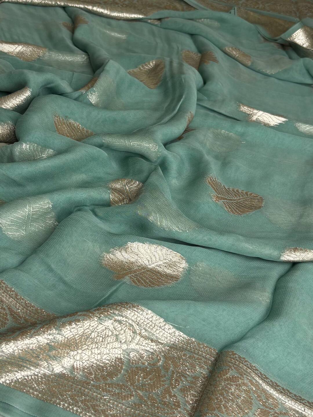 Baby Blue Floral Chiffon Silk Saree
