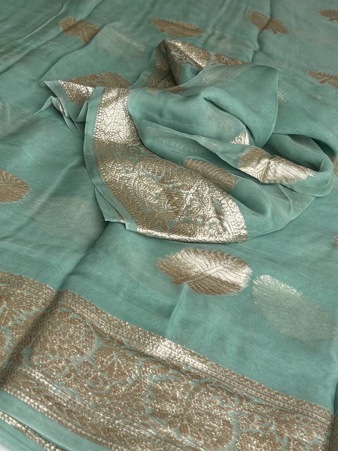 Baby Blue Floral Chiffon Silk Saree