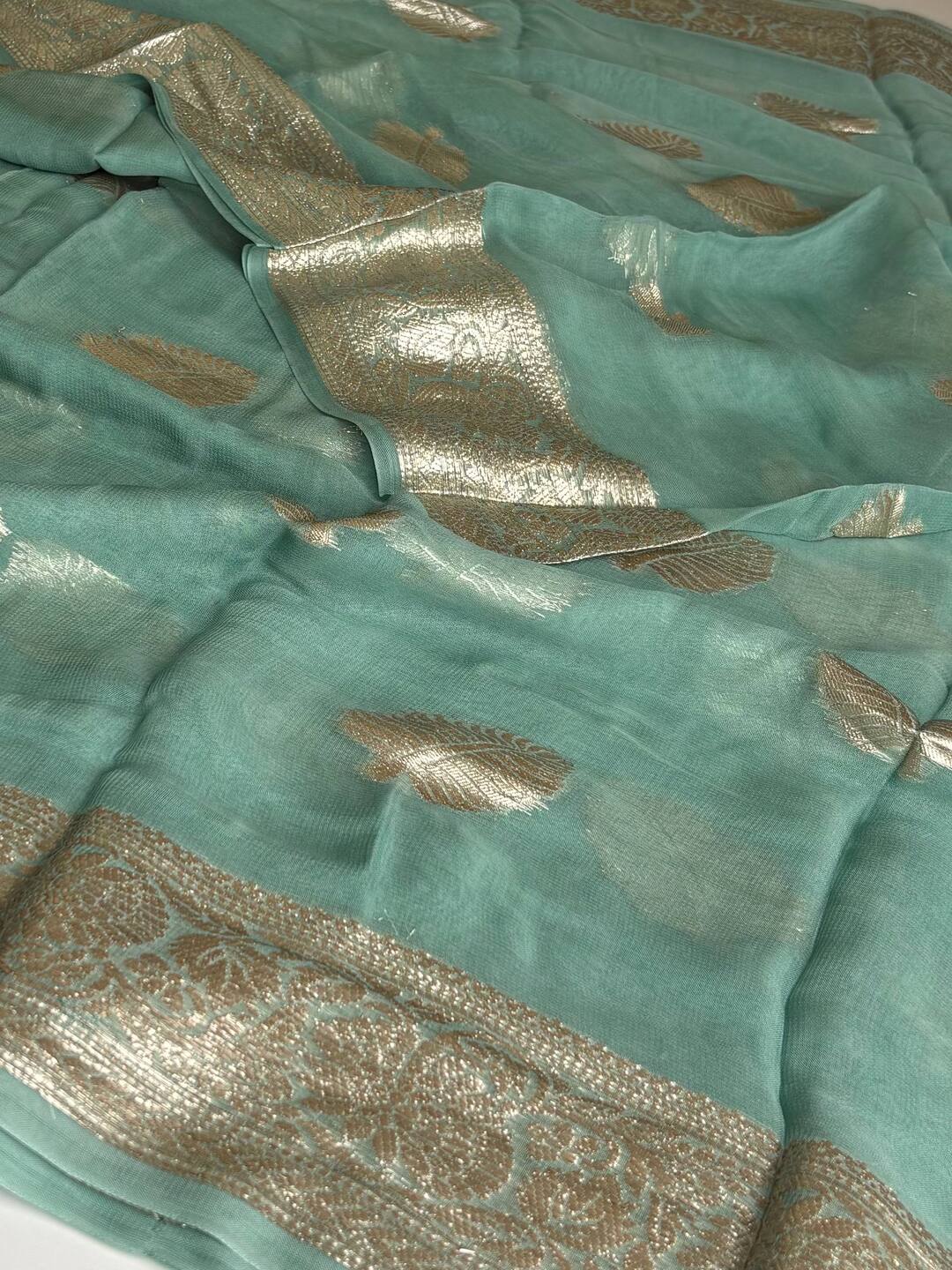 Baby Blue Floral Chiffon Silk Saree
