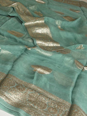 Baby Blue Floral Chiffon Silk Saree