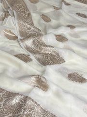 White Floral Chiffon Silk Saree