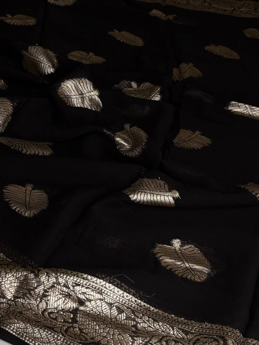 Black Floral Chiffon Silk Saree