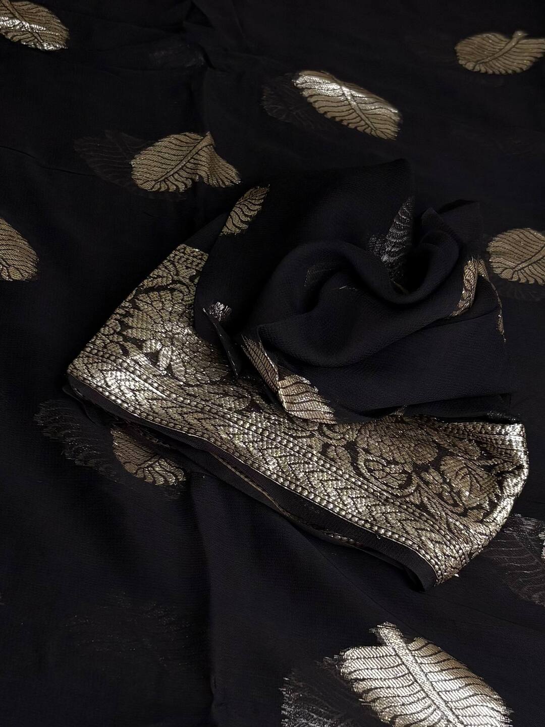Black Floral Chiffon Silk Saree