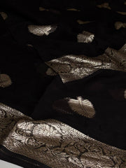 Black Floral Chiffon Silk Saree