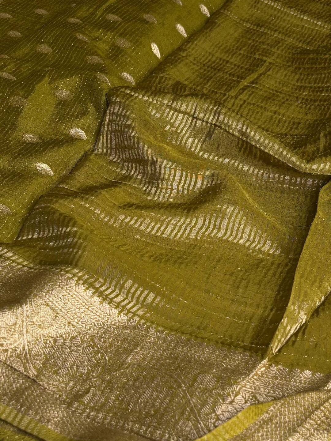 Olive Green Chiffon Silk Saree
