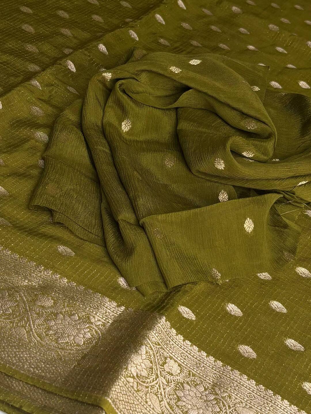 Olive Green Chiffon Silk Saree