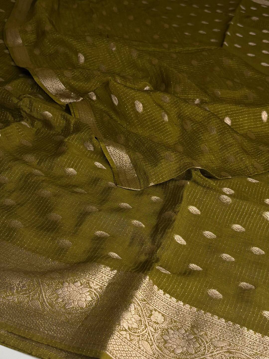 Olive Green Chiffon Silk Saree