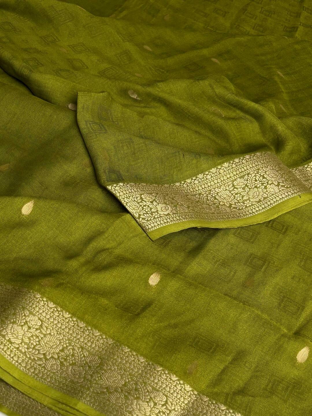 Olive Green Chiffon Silk Saree