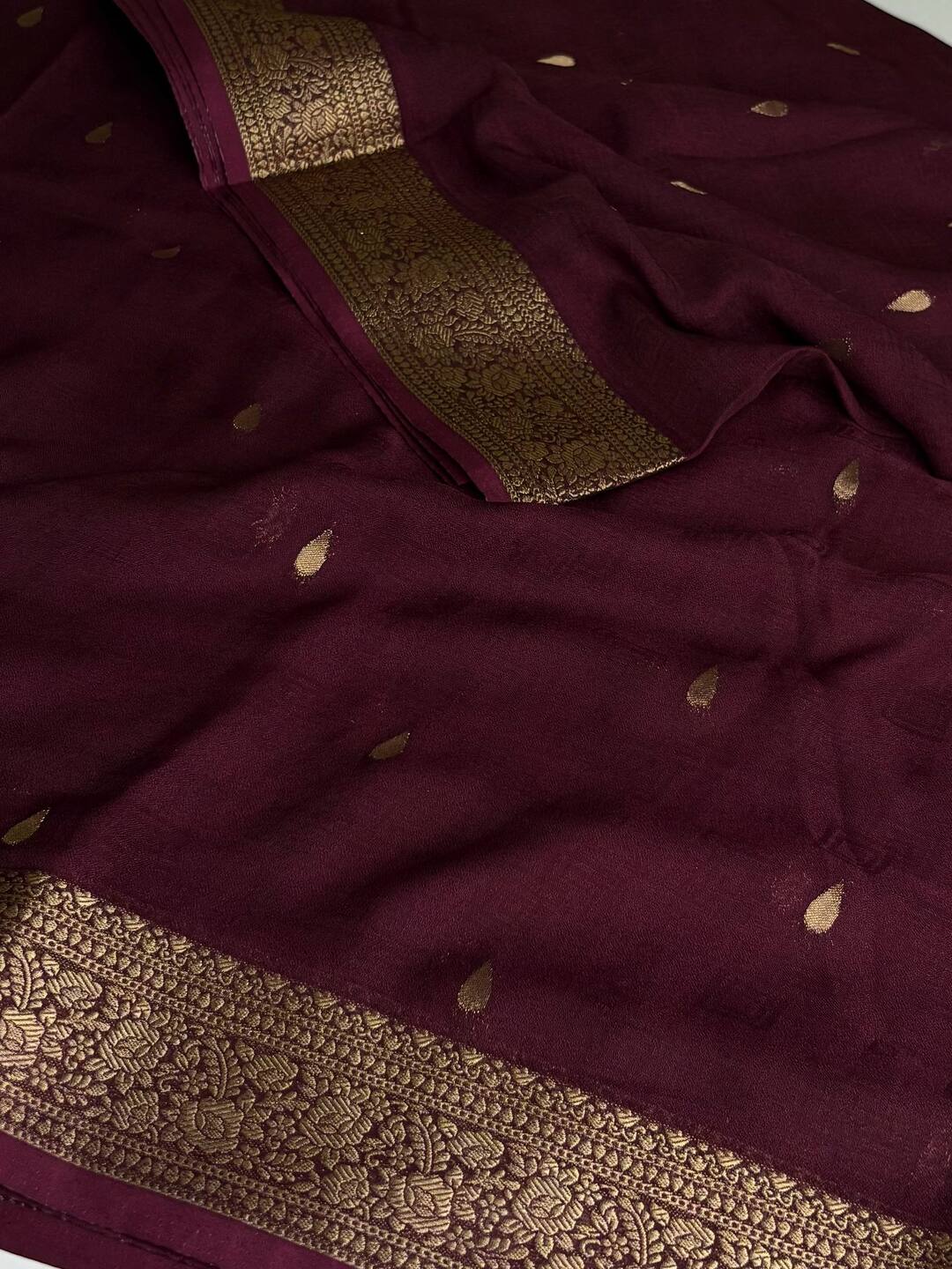 Plum Purple Chiffon Silk Saree