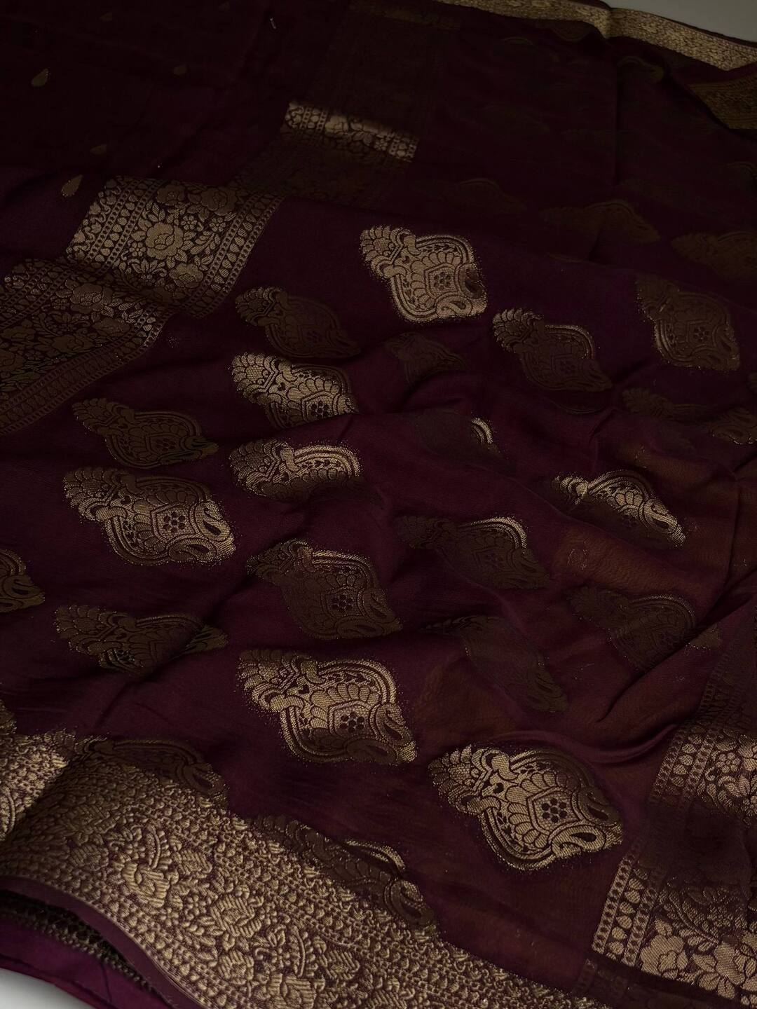 Plum Purple Chiffon Silk Saree