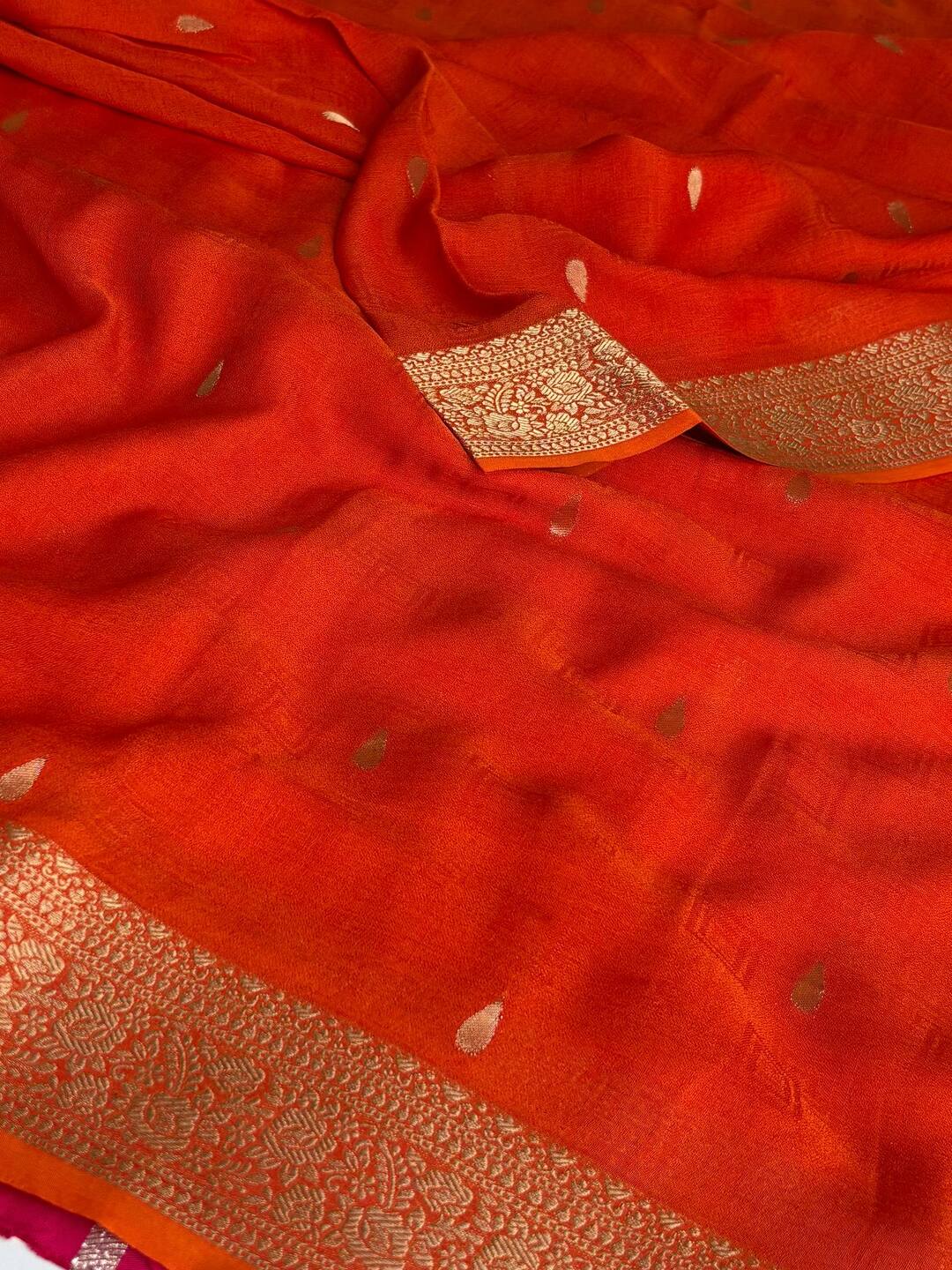 Orange Chiffon Silk Saree