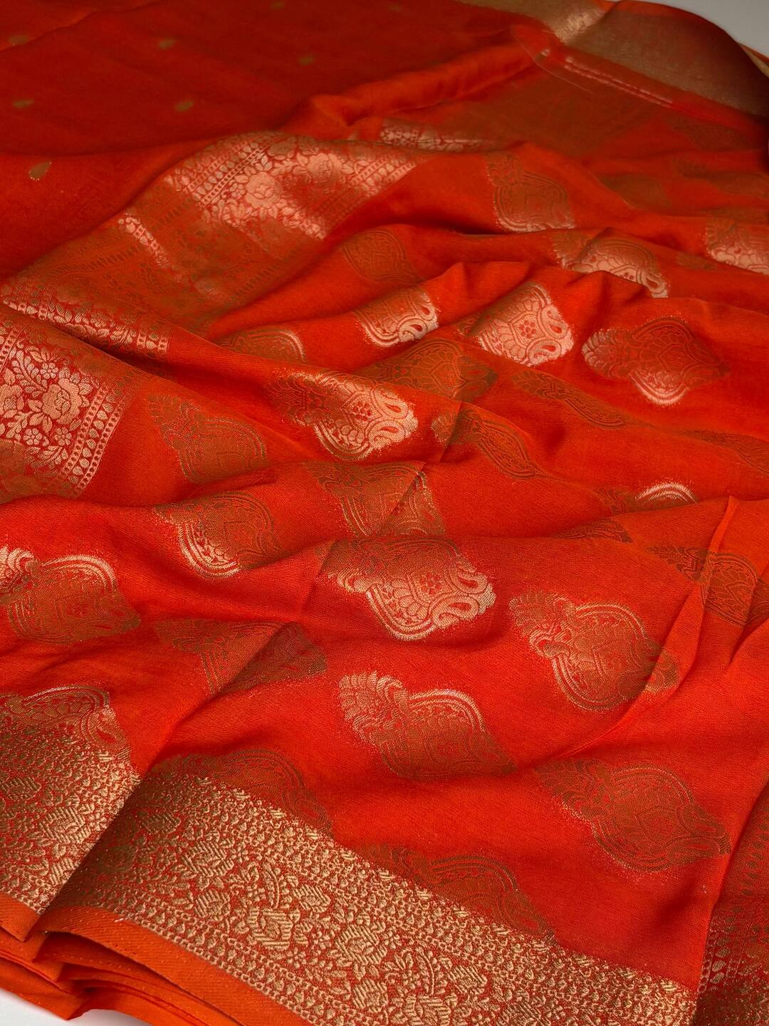 Orange Chiffon Silk Saree